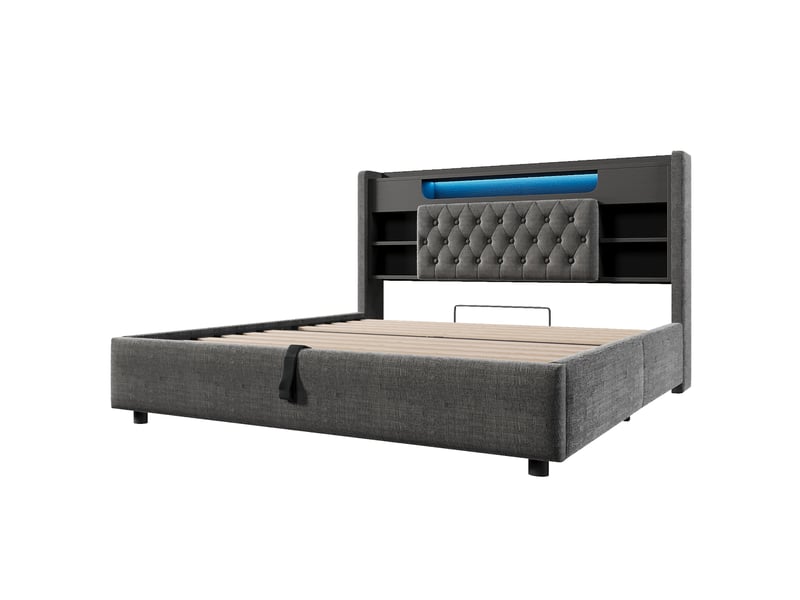 Lit coffre 160 × 200 cm, lin, gris, led, usb-c IKSETERA TRADING LTD - Conforama R