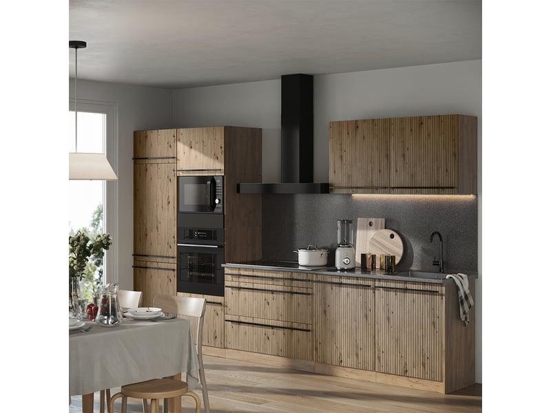  Vicco cuisine, chêne artisanchêne doré, 340cm plan de travail anthracite  - Conforama C