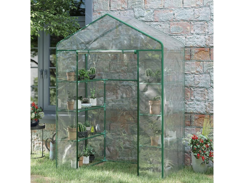  Serre de jardin en acier et pvc transparent avec porte enroulable, 143 x 73 x 195 cm, verte  - Conforama D