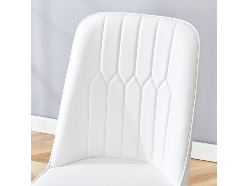  Chaises de salle à manger 2 pièces en simili cuir blanc, design moderne et minimaliste, assise et dossier larges, pieds métalliques antidérapants, pour salle à manger et cuisine.  - Conforama D
