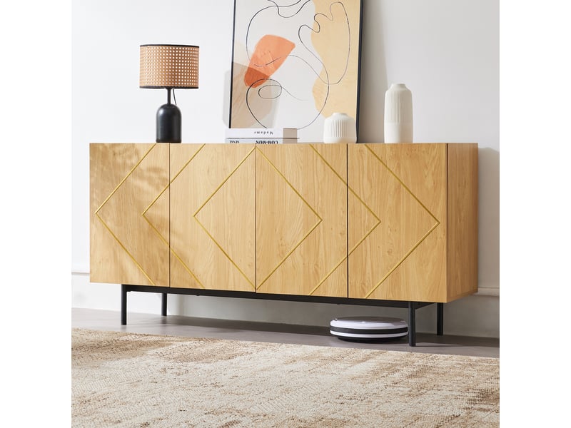  Buffet et enfilade avec 4 portes, étagères réglables et rangement sans poignées, pour le salon, 160×40×78 cm  - Conforama C