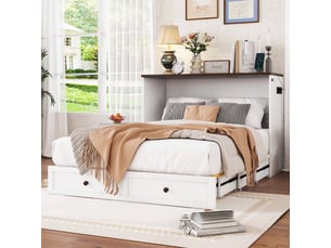 Lit armoire 140 x 200 transformable, lit adulte avec tiroirs, tablette tête intégrée, usb, pin+mdf, blanc, sans matelas