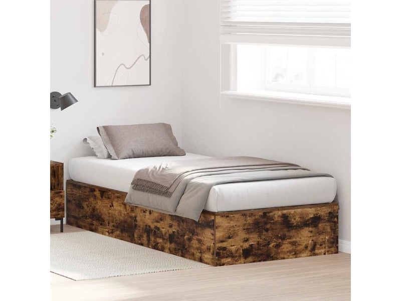  Lit simple- lit adulte -  cadre de lit avec rangement avec porte chêne fumé 70 x 190 cm  - Conforama C