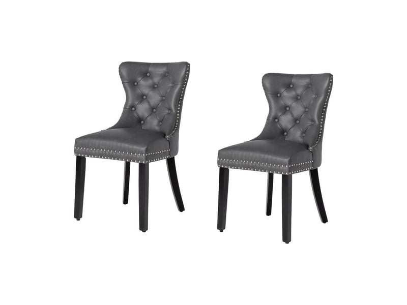  Lot de 2 chaises chesterfield regina gris anthracite en cuir artificiel capitonné – anneau argenté et pieds noirs  - Conforama A
