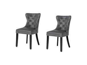 Lot de 2 chaises chesterfield regina gris anthracite en cuir artificiel capitonné – anneau argenté et pieds noirs