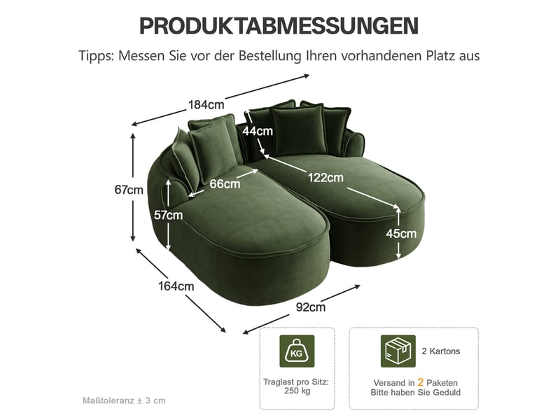 Canapé modulable 2 places convertible en chenille vert 184x164x67 cm - Conforama C