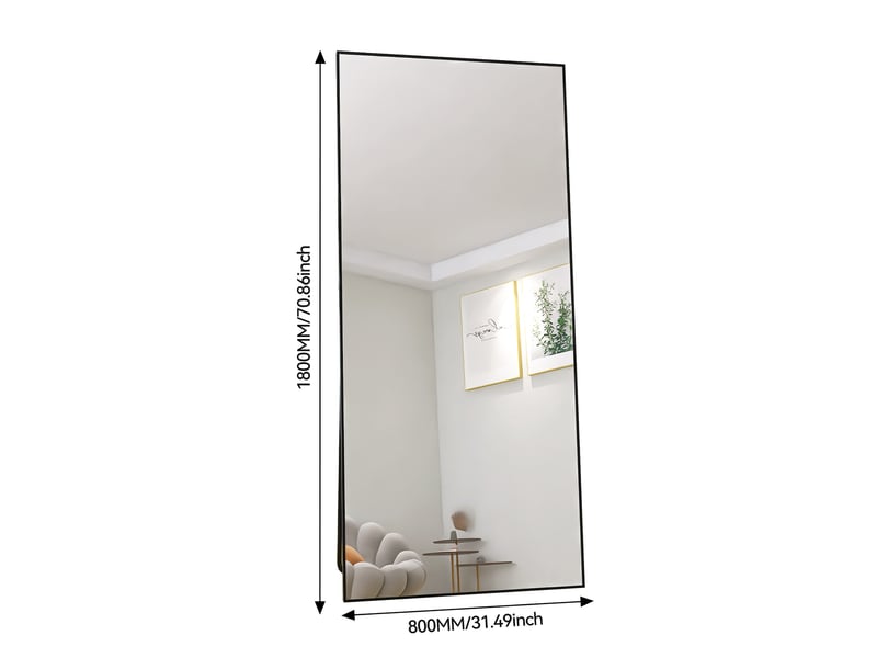 Miroir sur pied - 180 x 80 cm - noir - miroir plein pied rectangulaire extra-large en verre trempé, cadre en alliage d'aluminium - Conforama B