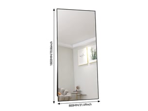 Miroir sur pied - 180 x 80 cm - noir - miroir plein pied rectangulaire extra-large en verre trempé, cadre en alliage d'aluminium