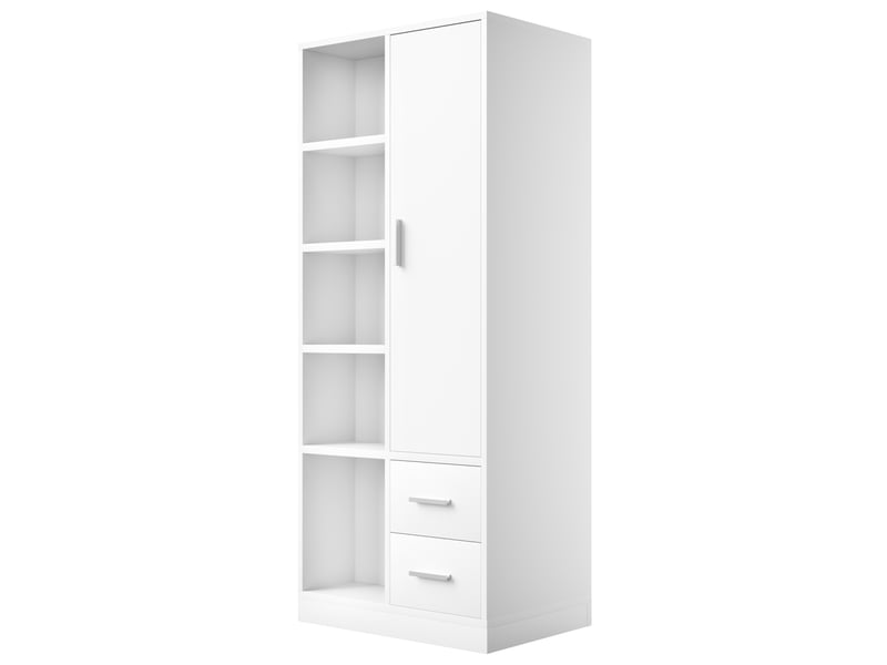 Armoire 1 porte avec 2 tiroirs et 2 tringles 70x50x170 cm blanc - Conforama R