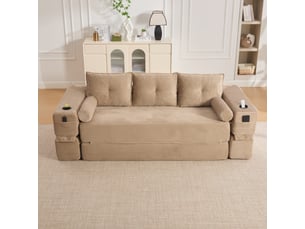 Canapé droit compressé convertible <strong>MODENVIE</strong> <strong></strong> 3 places Velours côtelé taupe