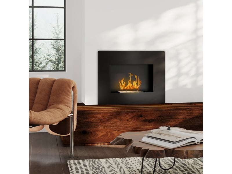  Cheminée bioéthanol murale noire à flamme réelle, réservoir 0,9 l, 66 x 16 x 52 cm  - Conforama D