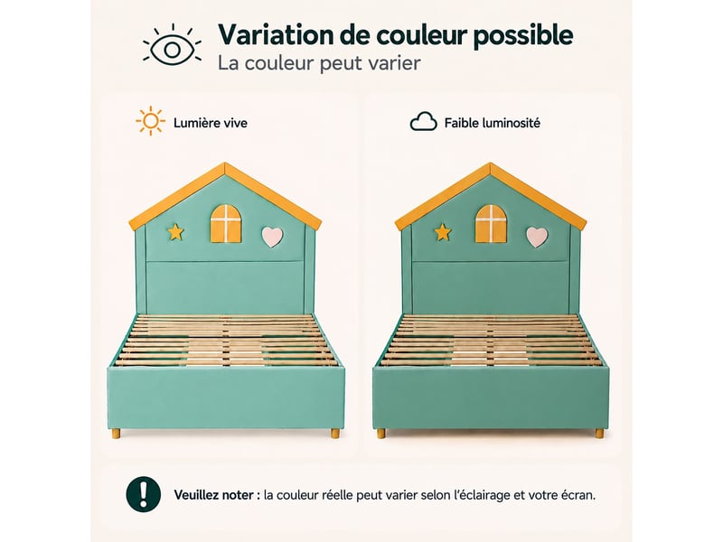 Lit enfant rembourré 140 x 200 cm, 4 tiroirs de rangement, lit d'appoint pour chambre, velours, bleu-vert - Conforama E