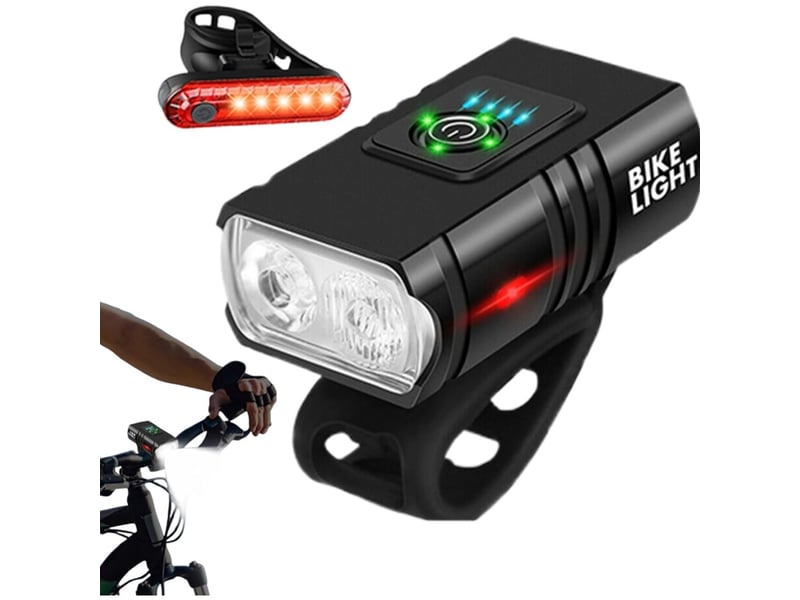  Éclairage vélo usb rechargeable avant arrière led, kit lampe aluminium 900mah, sécurité visibilité, route vtt quotidien  - Conforama C