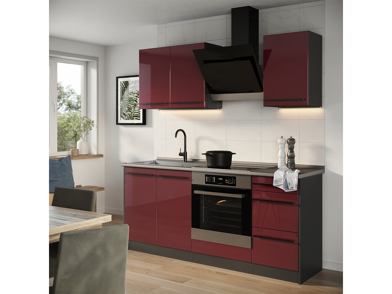  Vicco cuisine, rouge brillantanthracite, 180cm plan de travail marbre  - Conforama C