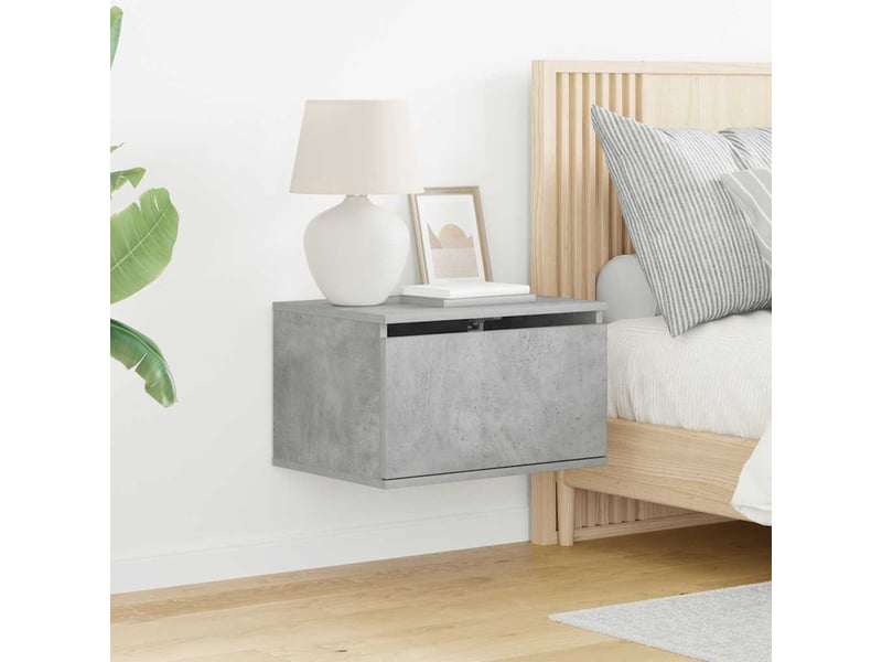  Table de chevet - cabinet de chevet - table de nuit murale avec lumières led gris béton  - Conforama C