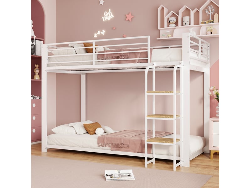  Lit superposé enfant en métal blanc et noyer 90 x 200 cm  - Conforama B