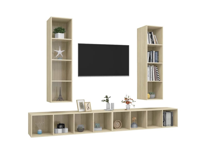  Lot de 4 meuble tv mural, meuble tv suspendu chêne sonoma bois d'ingénierie shl16887  - Conforama C