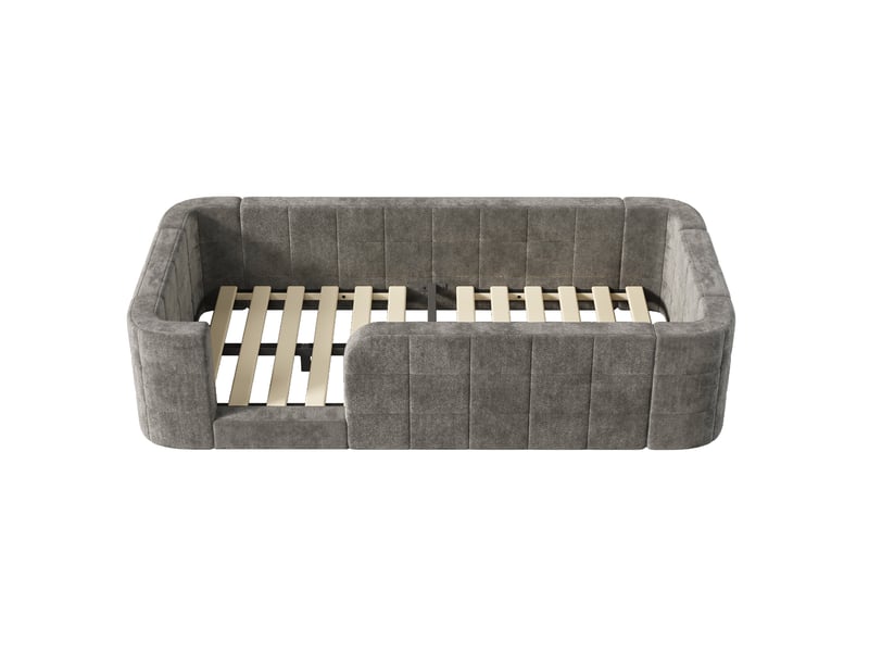  Lit bas enfant 90 × 200 cm en chenille gris, contours rembourrés IKSETERA TRADING LTD - Conforama R