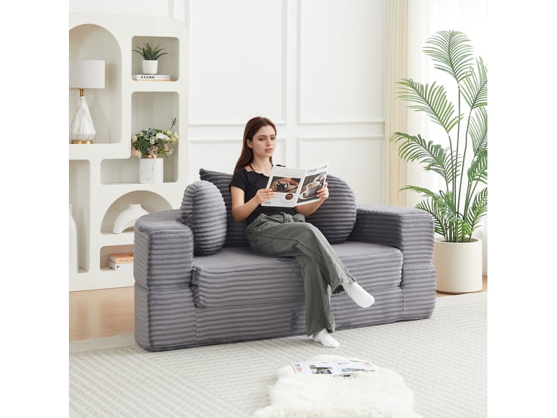 Canapé-lit tcqpz 4-en-1 convertible 1 place velours côtelé gris  - Conforama A