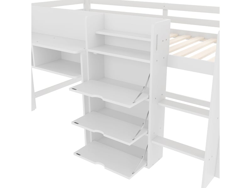 Lit surélevé 90 × 200 cm, rangements, blanc - Conforama E