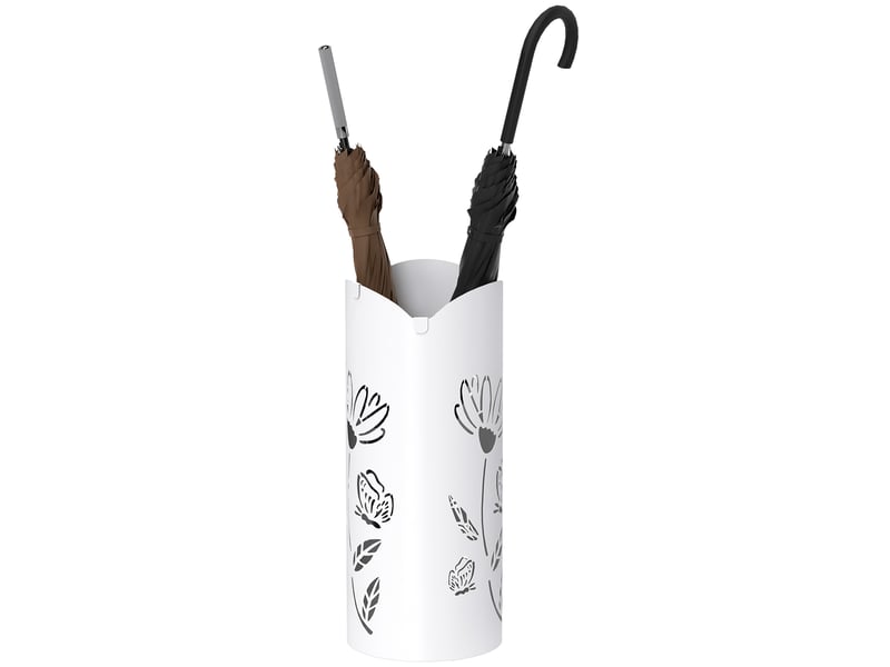  Porte-parapluie en acier avec 4 crochets, bac égouttoir amovible et design décoratif, 17 x 17 x 41 cm, blanc  - Conforama A