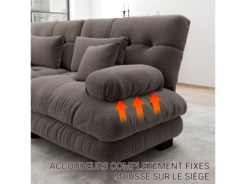 Canapé d'angle modulaire - 3 places - siège profond - canapé-lit - chenille marron - 313x77x81 cm - 85.7 kg - Conforama W