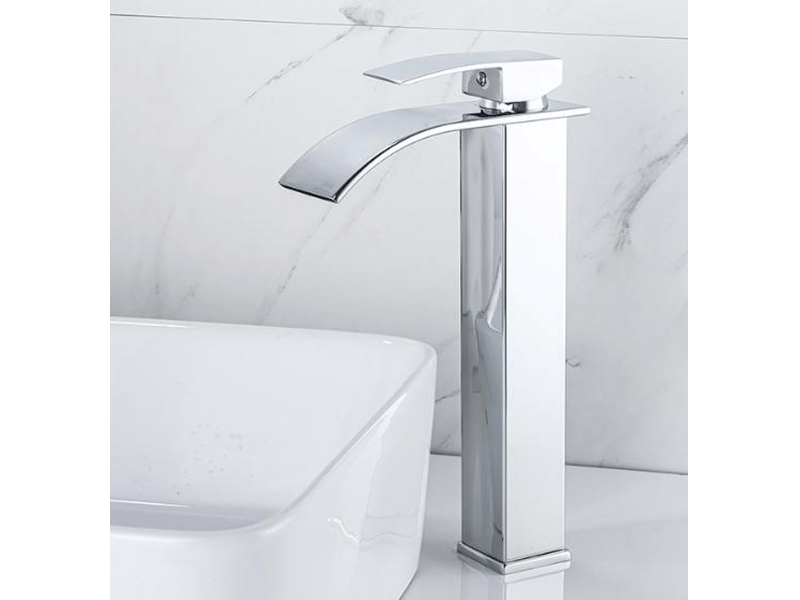  Robinet cascade argenté, pour évier plan de travail, eau froidechaude, trou unique, salle de bain  - Conforama E