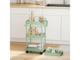 Chariot utilitaire à 3 niveaux, chariot de cuisine avec paniers amovibles et porte-serviettes, vert