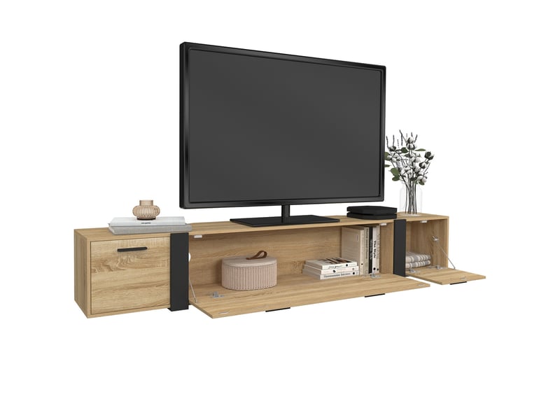 Meuble tv 180 cm suspendu phoenix 3 portes design industriel  - Conforama D