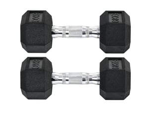 Ensemble de 2 haltères de 6 kg avec barre de connexion en métal et tête hexagonale pour l'entraînement à domicile, noir et argent