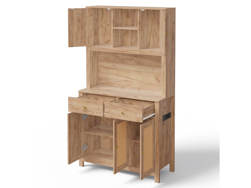  Armoire de cuisine 5 portes en rotin et 2 tiroirs led 100 x 40 x 180 cm N635P28787778N - Conforama B