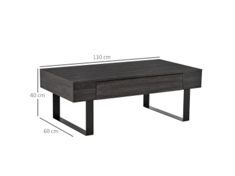Table basse avec tiroir et rangements ouverts, structure en acier stable, moderne pour salon, gris foncé, 110 × 60 × 40 cm - Conforama D