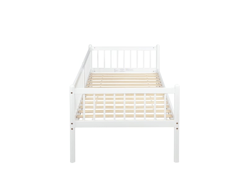  Lit banquette 90x200 cm blanc en pin avec barrières 3 côtés et 14 lattes  - Conforama D