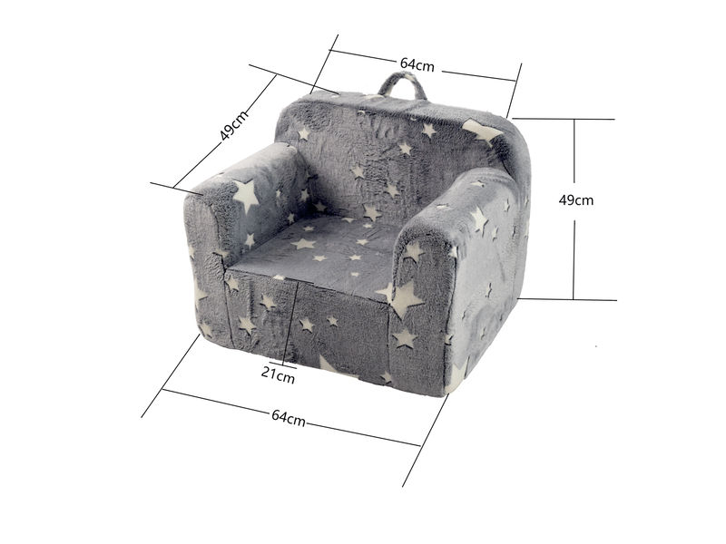  Fauteuil enfant en mousse 63x38x20 cm gris à étoiles, housse lavable, poignée de transport et accoudoirs  - Conforama C