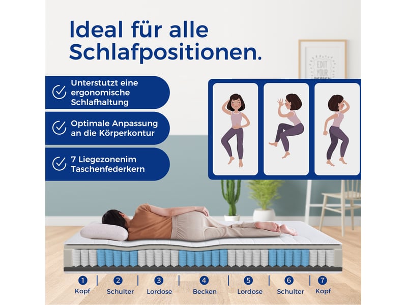  Matelas à ressorts ensachés 90x200 cm – blanc et gris – 7 zones, 20 cm, housse lavable, soutien ferme h3  - Conforama E