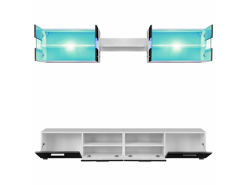  Meuble tv - ensemble mural pour tv 5 pcs avec lumières led noir brillant  - Conforama D