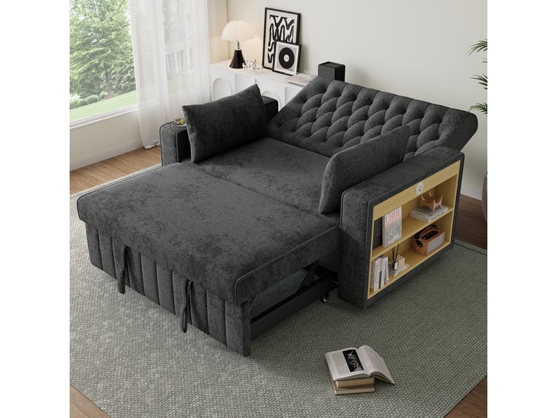  Canapé convertible modenvie 2 places avec rangement usb en chenille gris 140 x 137 x 84 cm  - Conforama B