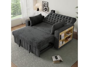 Canapé droit convertible MODENVIE 2 places Tissu gris avec coffre de rangement