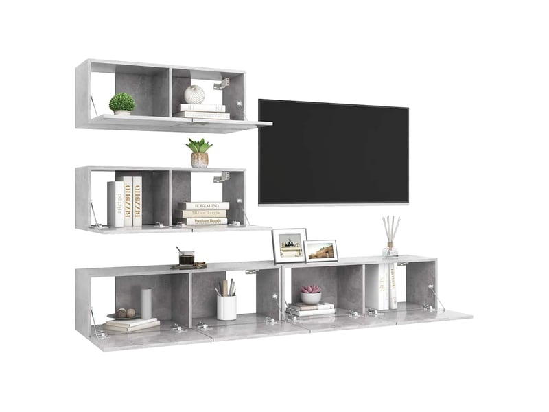  Ensemble de meubles tv 4 pcs gris béton bois d'ingénierie shl64075  - Conforama E