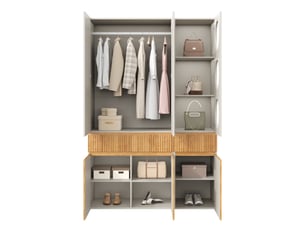 Armoire haute 6 portes avec penderie, 2 tiroirs et niches de rangement pour chambre, gris, 135 × 50 × 200 cm