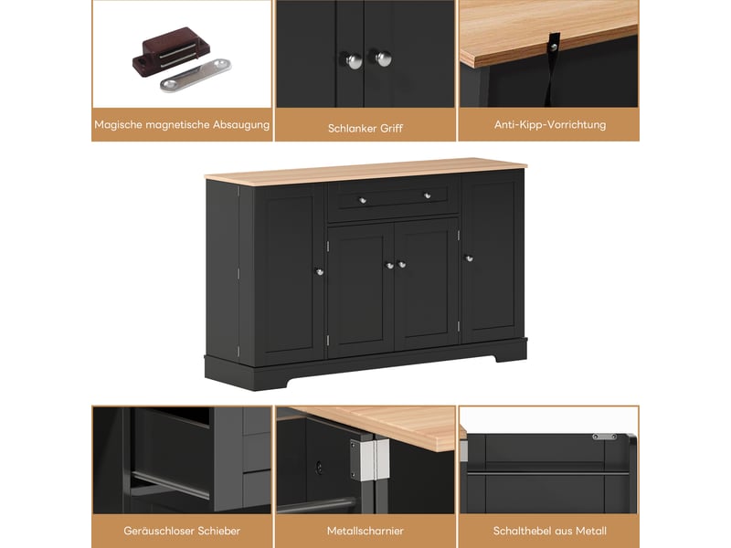  Buffet design moderne 138 cm – tiroirs et portes, étagères réglables, sécurité anti-bascule  - Conforama E