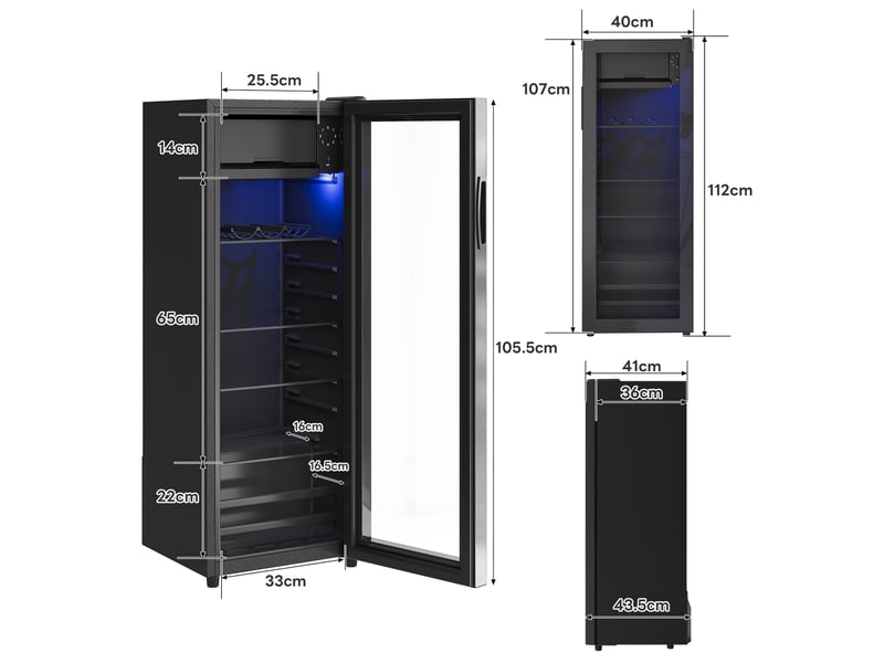  Réfrigérateur à boissons 128l avec congélateur 8l, mini frigo pose libre compact silencieux 43db, 94 canettes, led bleue RH-ES301428SAA - Conforama B
