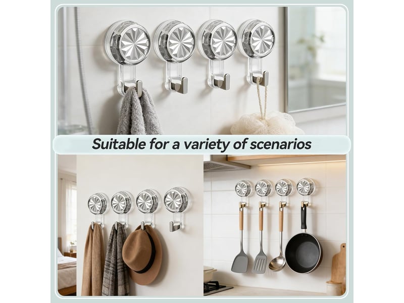  4 pièces crochet ventouse, crochets à matière plastique, à ventouses extra puissants, ventouses salle, transparent  - Conforama E