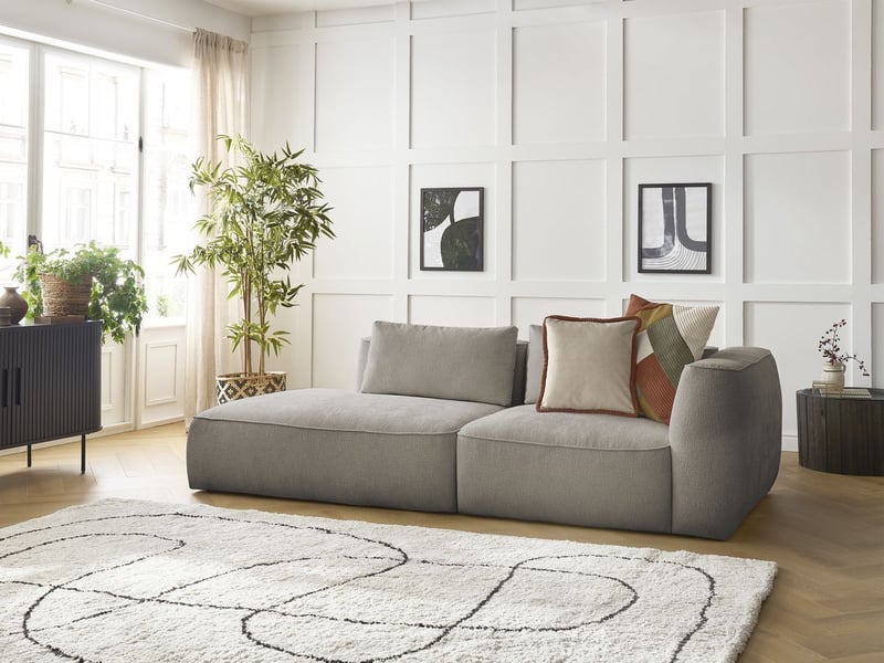 Bobochic canapé droit fixe 3 places leopold tissu texturé taupe  accoudoir droit LEOPOLD - Conforama B