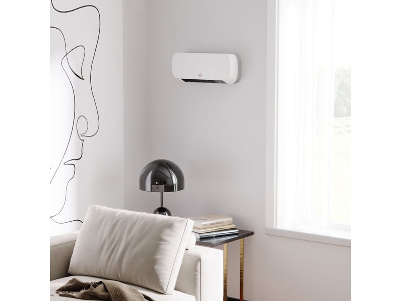  Radiateur électrique mural avec télécommande, température réglable et minuterie 12 heures, puissance 1000 w2000 w, 45 x 18,6 x 11,5 cm, blanc  - Conforama D