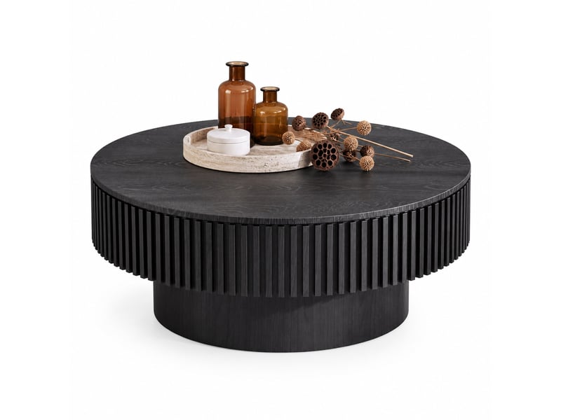  Table basse ronde 75x75x35 cm avec rangement mdf noire  - Conforama A
