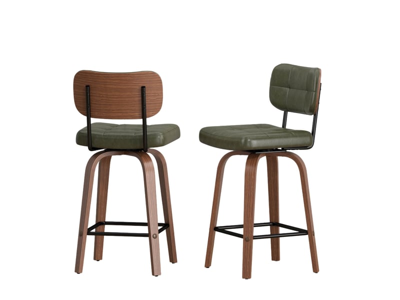  Tabouret de bar pivotant avec dossier ergonomique et revêtement pu, style scandinave en bois et métal vert  - Conforama A