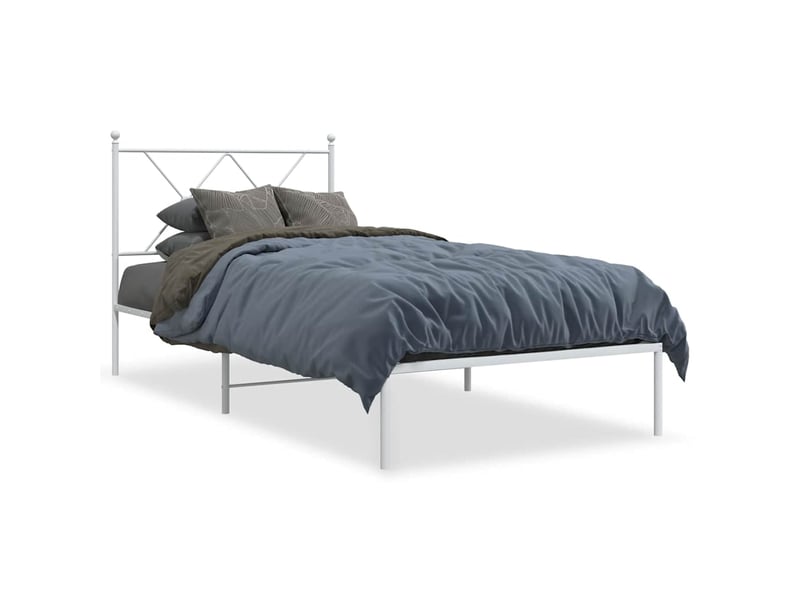  Lit simple- lit adulte -  cadre de lit métal sans matelas avec tête de lit blanc 90x190cm  - Conforama A