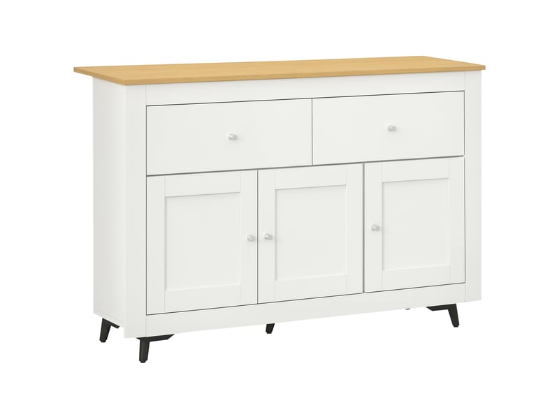  Buffet de cuisine avec 2 tiroirs, 3 portes et une étagère réglable, pour cuisine, salle à manger, salon, 117 x 35 x 80 cm, blanc  - Conforama A
