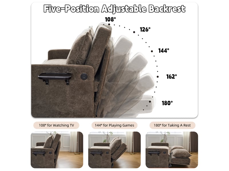  Canapé convertible corda, marron, fonction sommeil, usb, dossier réglable 5 positions, rangement, chenille  - Conforama E